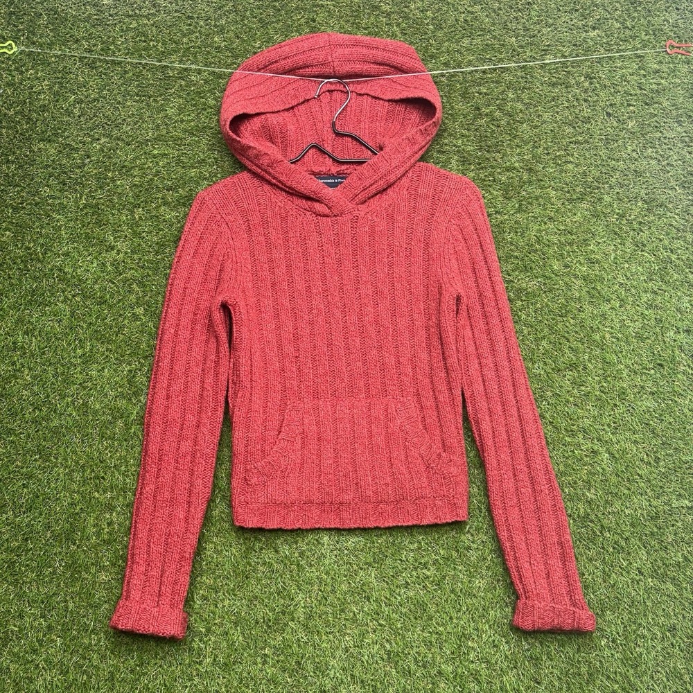 Abercrombie & Fitch 100% Lambswool Sweater Womens Small Y2K Chunky Knit Hooded